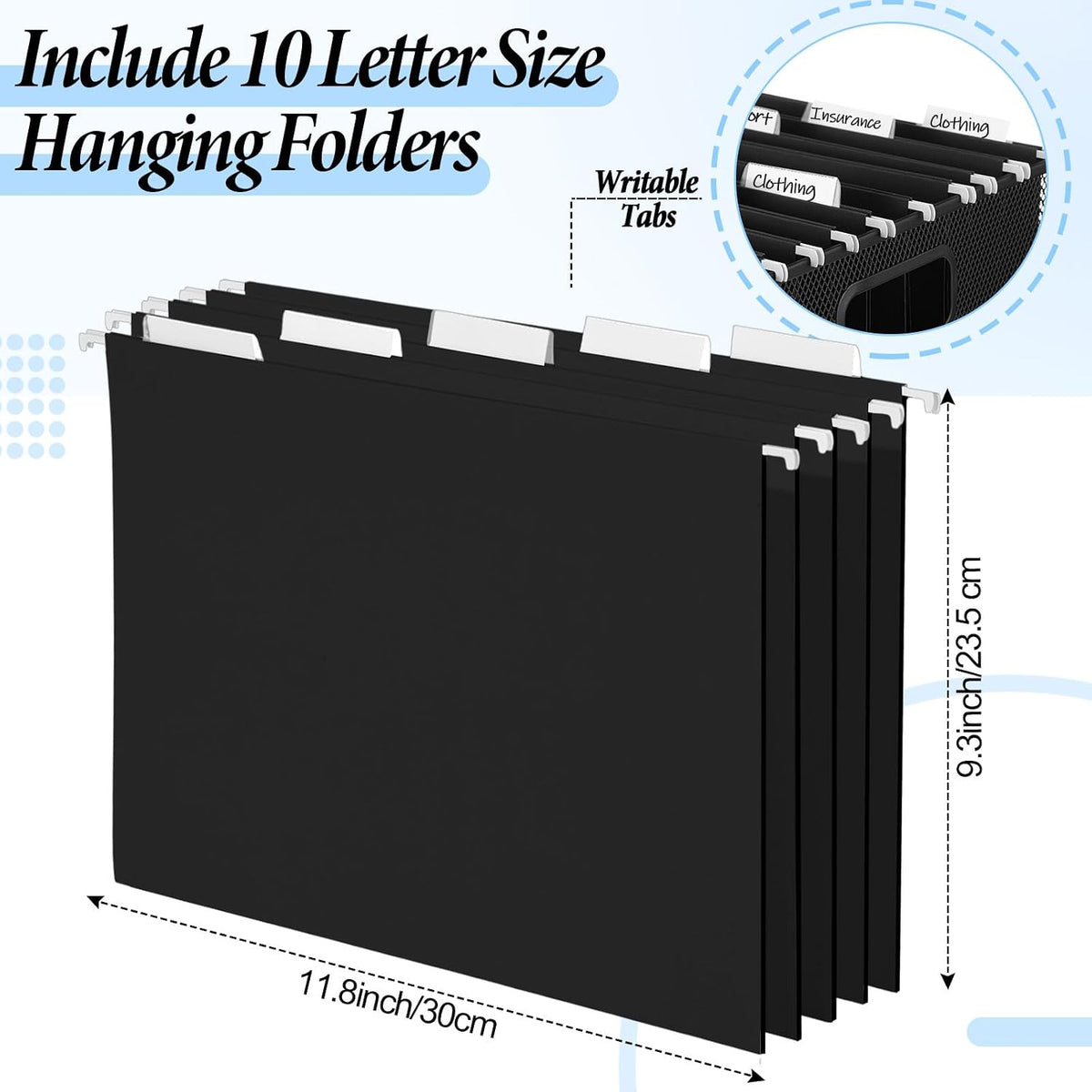 2 Pack Hanging File Holder, 10 Hanging Folders,Gray,Small