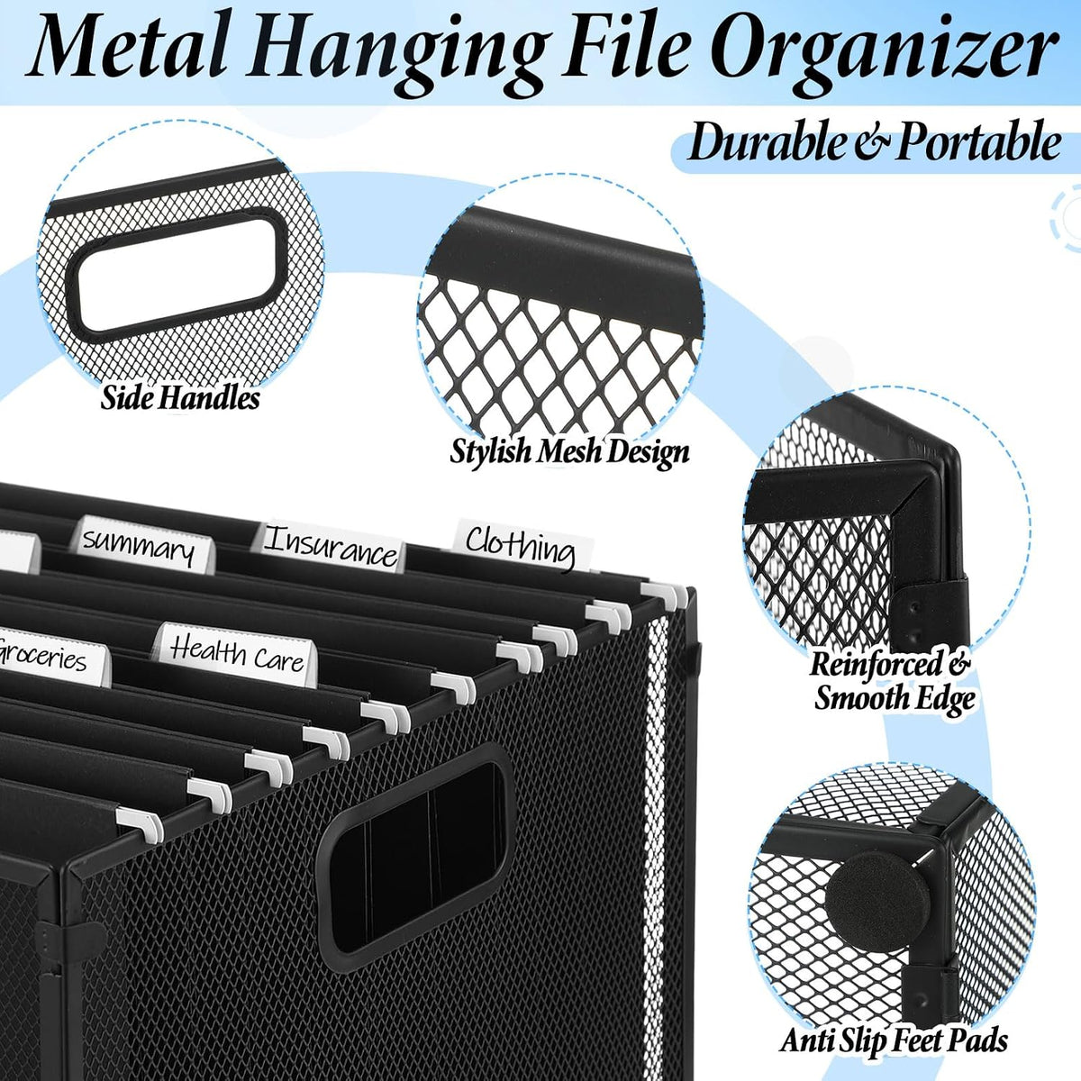 2 Pack Hanging File Holder, 10 Hanging Folders,Gray,Small
