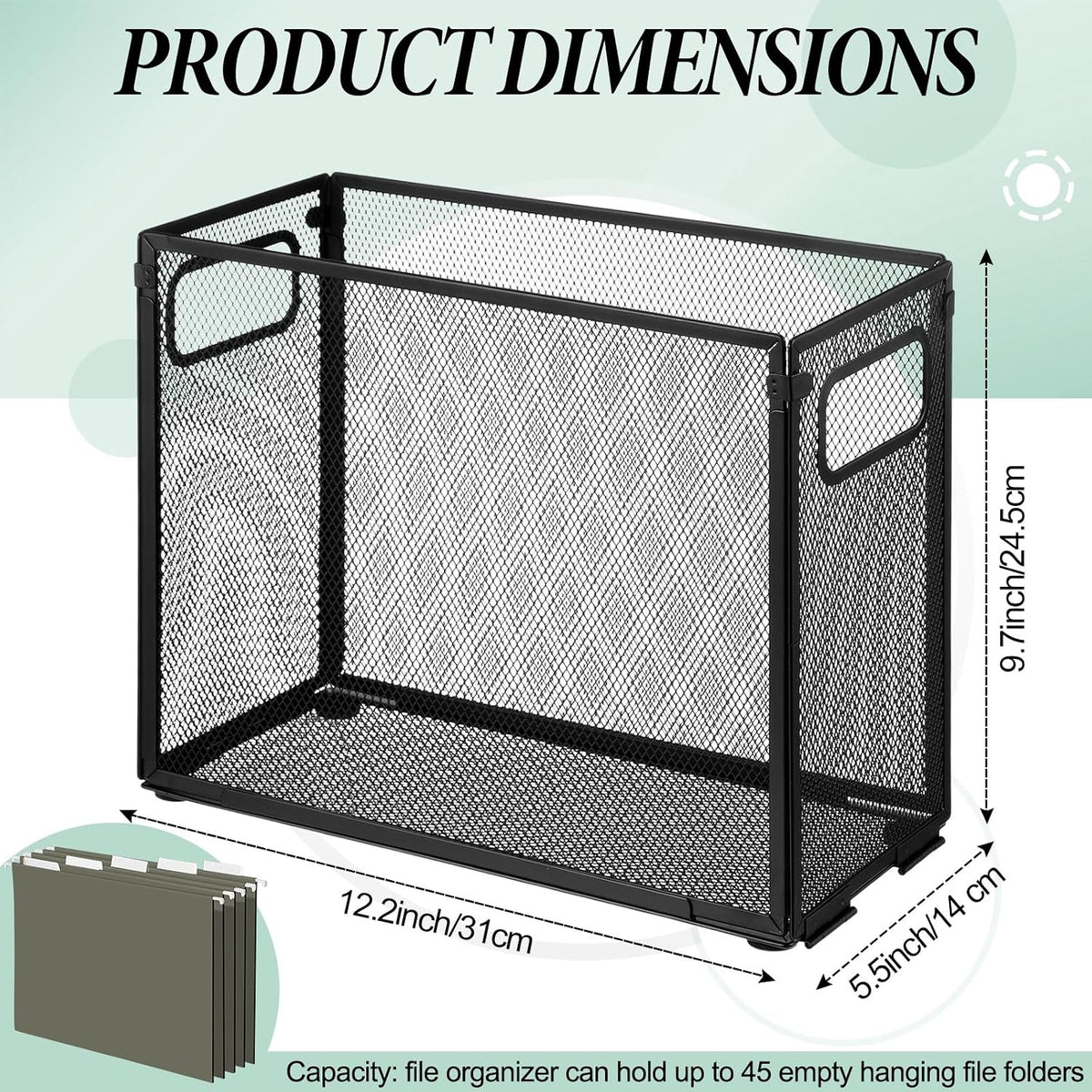 2 Pack Hanging File Holder, 10 Hanging Folders,Gray,Small