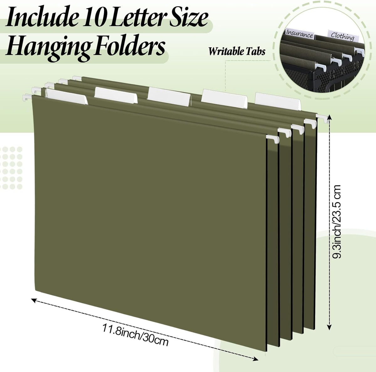 2 Pack Hanging File Holder, 10 Hanging Folders,Gray,Small