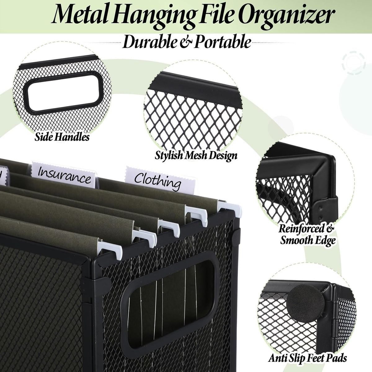 2 Pack Hanging File Holder, 10 Hanging Folders,Gray,Small