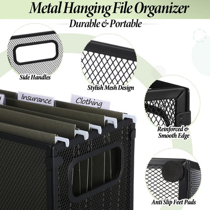 2 Pack Hanging File Holder, 10 Hanging Folders,Gray,Small