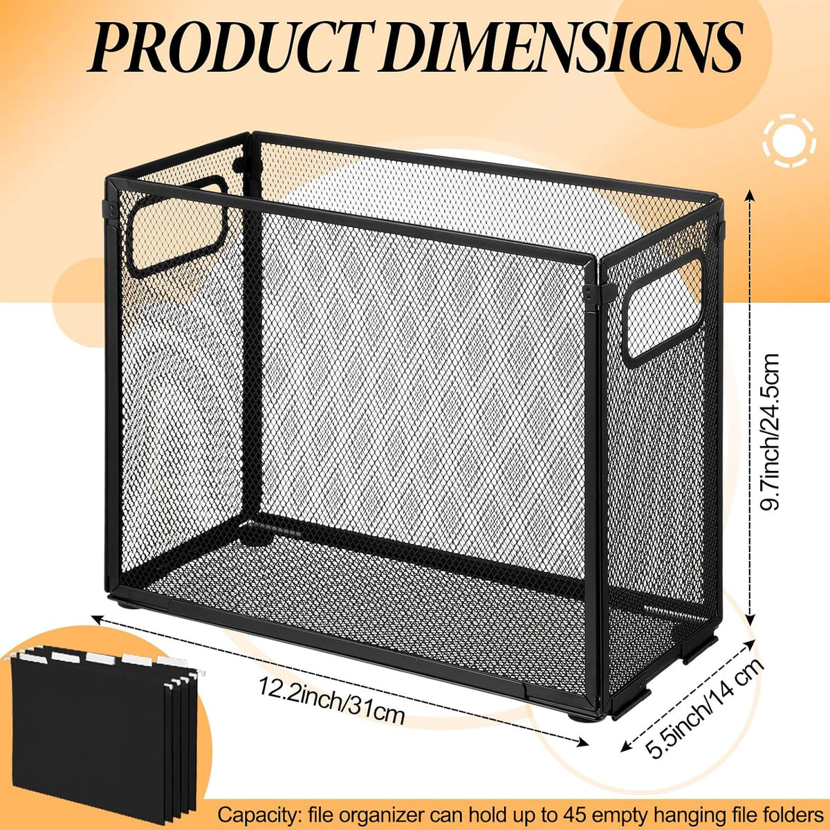 2 Pack Hanging File Holder, 10 Hanging Folders,Gray,Small