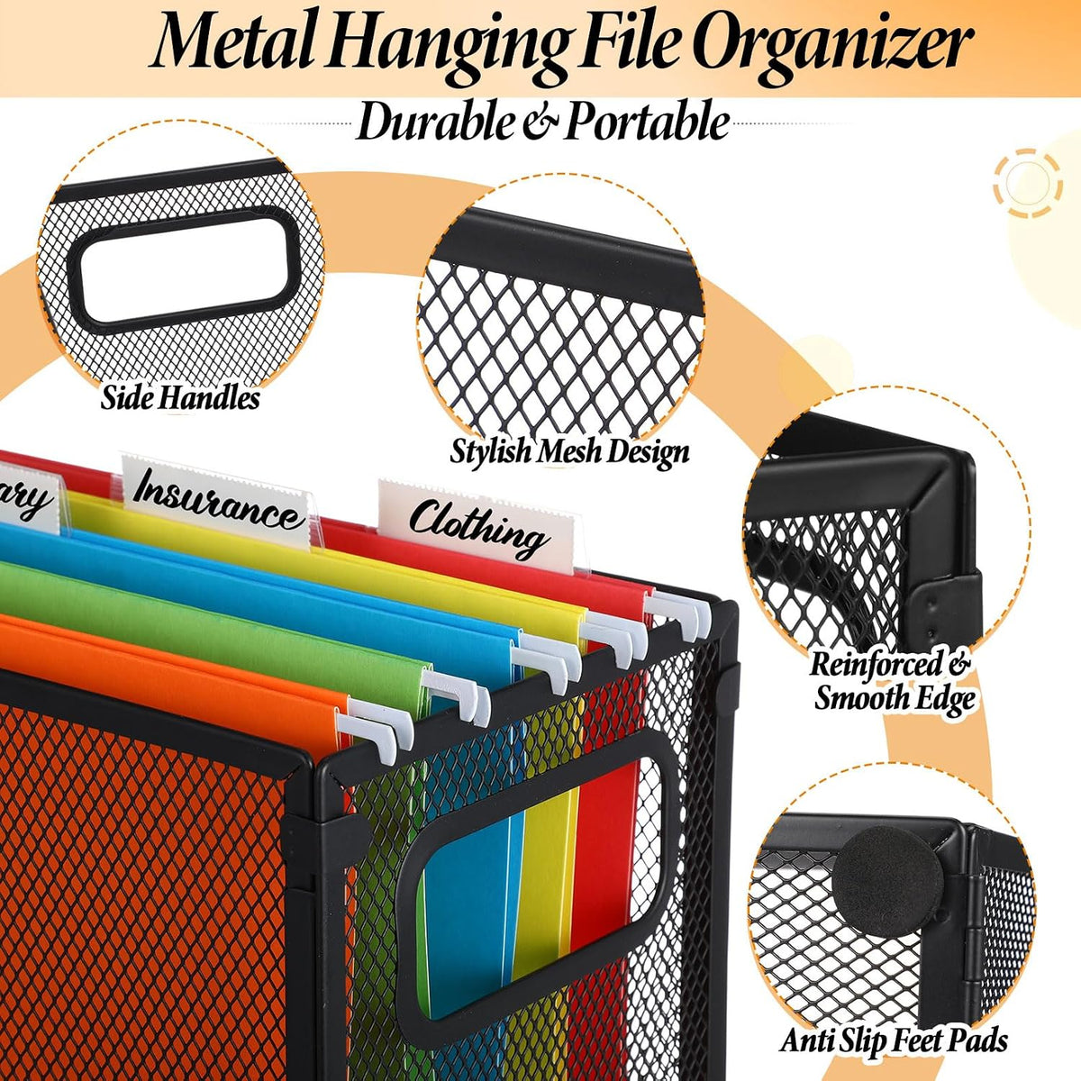 2 Pack Hanging File Holder, 10 Hanging Folders,Gray,Small