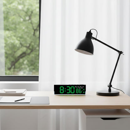 7-Inch LED Digital Alarm Clock with Bottom Glow Light｜Displays Time, Date, Day, Temperature｜Dual Alarms, DST, Auto/Manual 3-Level Brightness, Battery or USB Powered Desk Clock,Blue