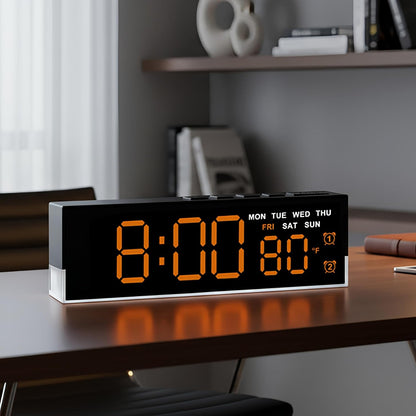 7-Inch LED Digital Alarm Clock with Bottom Glow Light｜Displays Time, Date, Day, Temperature｜Dual Alarms, DST, Auto/Manual 3-Level Brightness, Battery or USB Powered Desk Clock,Blue