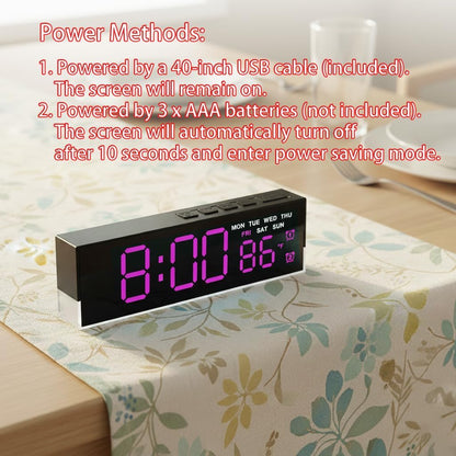 7-Inch LED Digital Alarm Clock with Bottom Glow Light｜Displays Time, Date, Day, Temperature｜Dual Alarms, DST, Auto/Manual 3-Level Brightness, Battery or USB Powered Desk Clock,Blue