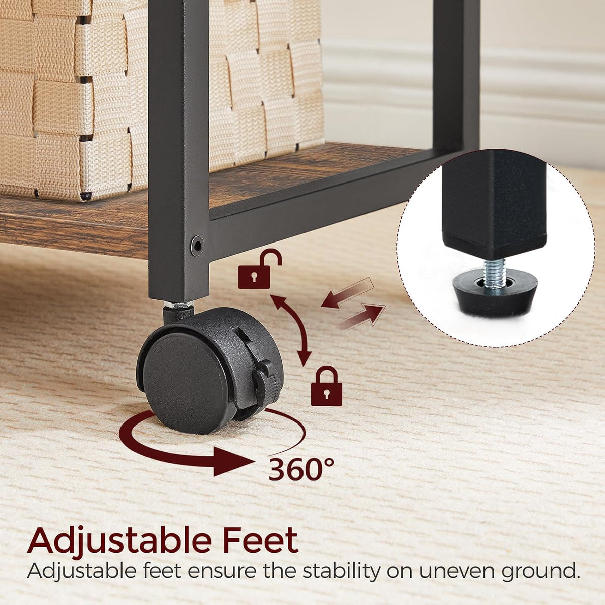 Printer Stand, 3-Tier Under Desk Rolling Cart with Storage Shelf, Heavy Duty Printer Table with Wheels for Home Office, Printer Shelf with 2 Hooks, for Small Spaces, Black PTHB4001V