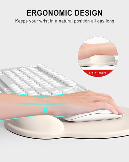 Ergonomic Mouse Pad with Wrist Rest, Comfortable Silicone Non-Slip Computer Pain Relief Gel Mouse Mat with Wrist Support for Gaming, Work, Office, Women & Men, Cute Pattern, Beige