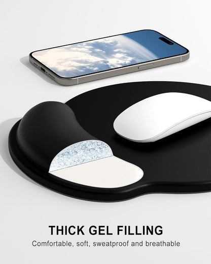 Ergonomic Mouse Pad with Wrist Rest, Comfortable Silicone Non-Slip Computer Pain Relief Gel Mouse Mat with Wrist Support for Gaming, Work, Office, Women & Men, Cute Pattern, Beige