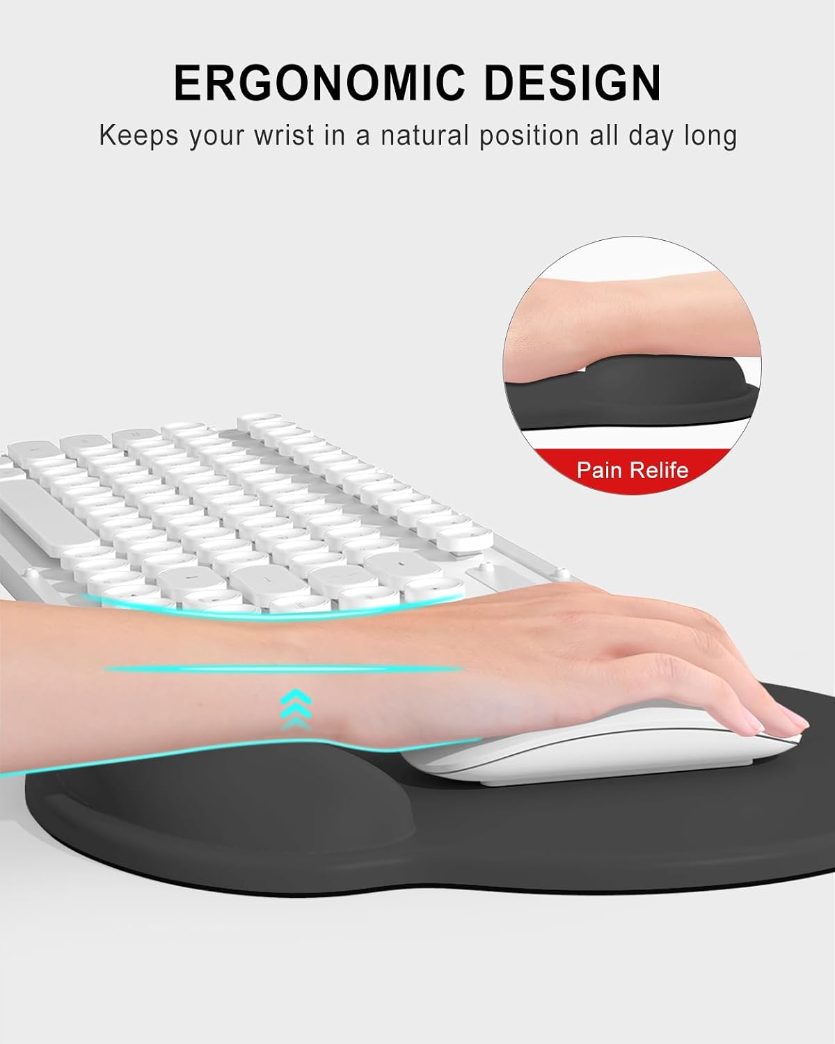 Ergonomic Mouse Pad with Wrist Rest, Comfortable Silicone Non-Slip Computer Pain Relief Gel Mouse Mat with Wrist Support for Gaming, Work, Office, Women & Men, Cute Pattern, Beige