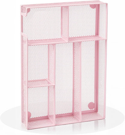 Desk Drawer Organizer, Office Drawer Divider Organizer Tray with 6 Compartments, Metal Mesh Desktop Organization and Accessories for Stationery Makeup Kitchen Toolroom School ＆Office, 12.6x8.27x1.6 in