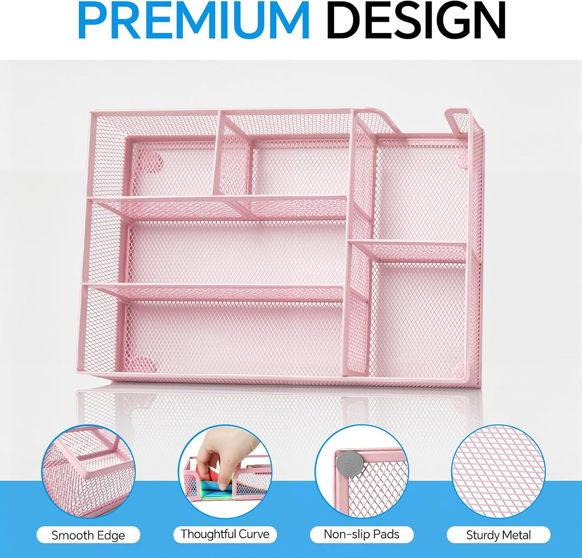 Desk Drawer Organizer, Office Drawer Divider Organizer Tray with 6 Compartments, Metal Mesh Desktop Organization and Accessories for Stationery Makeup Kitchen Toolroom School ＆Office, 12.6x8.27x1.6 in