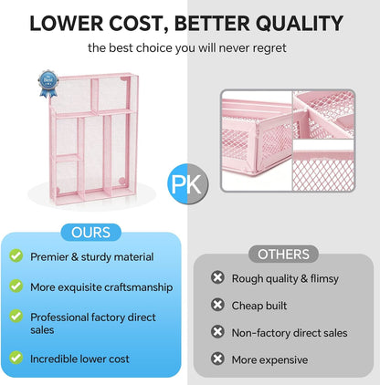 Desk Drawer Organizer, Office Drawer Divider Organizer Tray with 6 Compartments, Metal Mesh Desktop Organization and Accessories for Stationery Makeup Kitchen Toolroom School ＆Office, 12.6x8.27x1.6 in