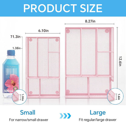 Desk Drawer Organizer, Office Drawer Divider Organizer Tray with 6 Compartments, Metal Mesh Desktop Organization and Accessories for Stationery Makeup Kitchen Toolroom School ＆Office, 12.6x8.27x1.6 in