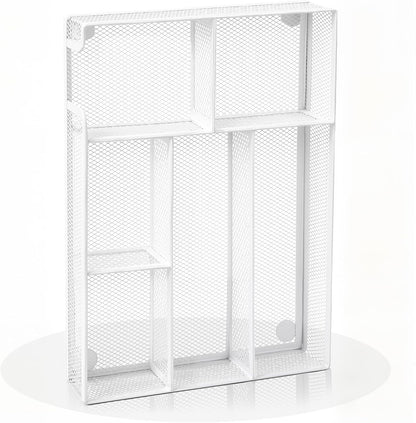 Desk Drawer Organizer, Office Drawer Divider Organizer Tray with 6 Compartments, Metal Mesh Desktop Organization and Accessories for Stationery Makeup Kitchen Toolroom School ＆Office, 12.6x8.27x1.6 in
