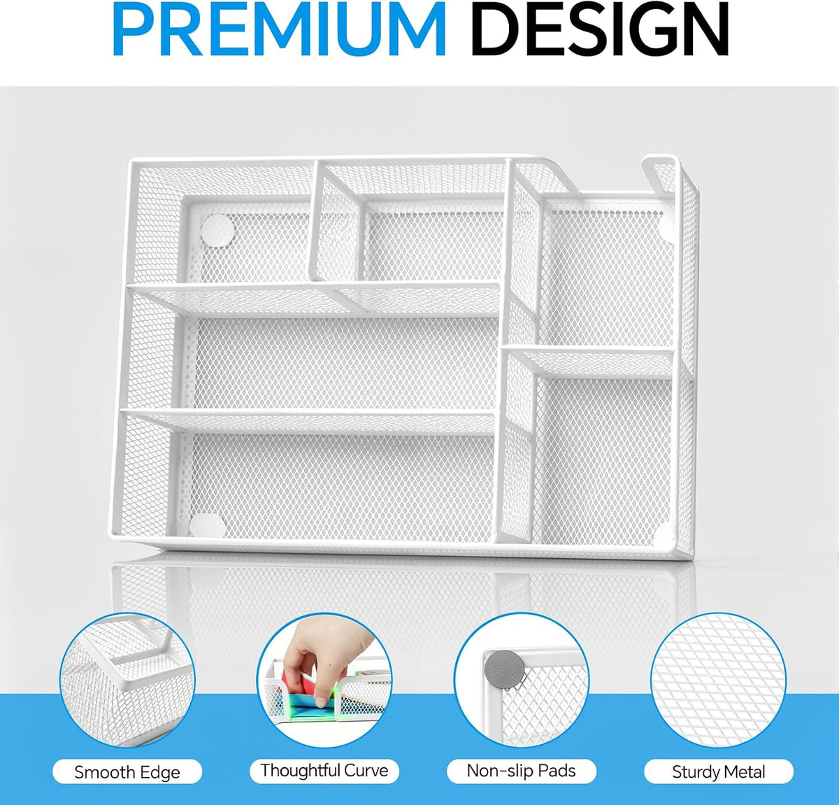 Desk Drawer Organizer, Office Drawer Divider Organizer Tray with 6 Compartments, Metal Mesh Desktop Organization and Accessories for Stationery Makeup Kitchen Toolroom School ＆Office, 12.6x8.27x1.6 in