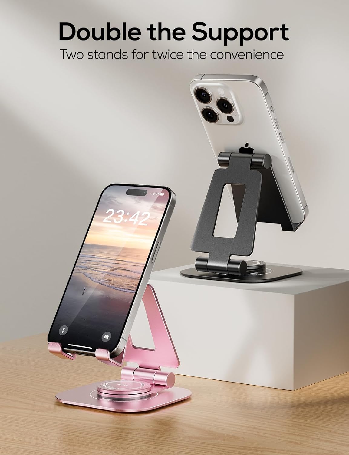 2-Pack 360° Rotating Dual Adjustable Phone Stand, Charging-Friendly