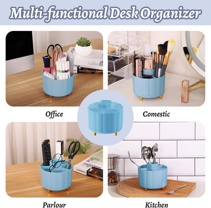 360 Rotating Pencil Pen Holder for Desk, White Pen Organizer with 6 Slots, Cute Office Supplies, Desk Accessories for Office, School, Home