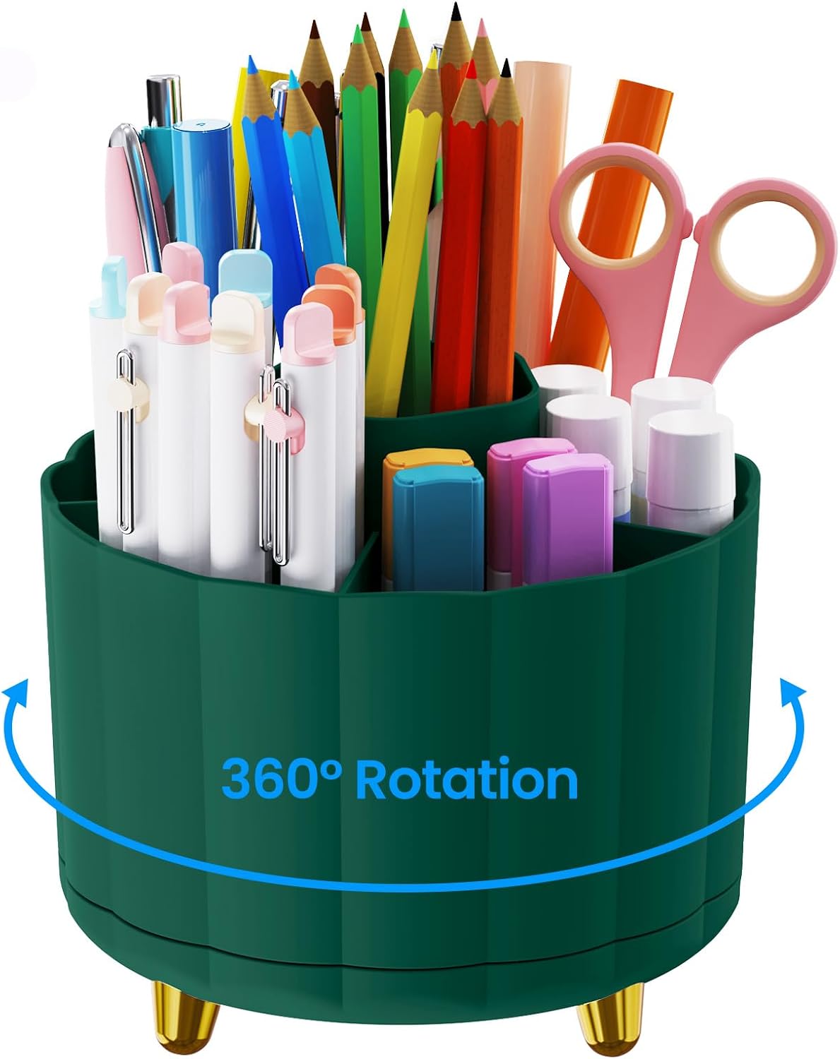 360 Rotating Pencil Pen Holder for Desk, White Pen Organizer with 6 Slots, Cute Office Supplies, Desk Accessories for Office, School, Home