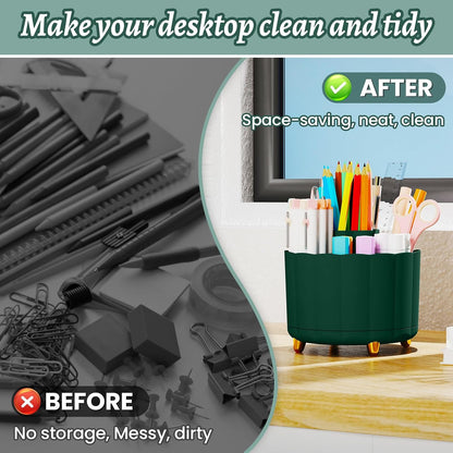 360 Rotating Pencil Pen Holder for Desk, White Pen Organizer with 6 Slots, Cute Office Supplies, Desk Accessories for Office, School, Home