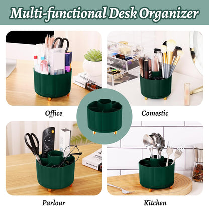 360 Rotating Pencil Pen Holder for Desk, White Pen Organizer with 6 Slots, Cute Office Supplies, Desk Accessories for Office, School, Home