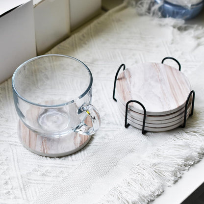 6Pcs Absorbent Coasters Set with Holder,Ceramic Drink Coaster,4 in（A1）