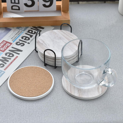 6Pcs Absorbent Coasters Set with Holder,Ceramic Drink Coaster,4 in（A1）