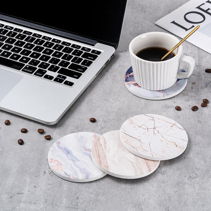 6Pcs Absorbent Coasters Set with Holder,Ceramic Drink Coaster,4 in（A1）