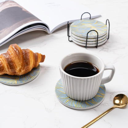 6Pcs Absorbent Coasters Set with Holder,Ceramic Drink Coaster,4 in（A1）