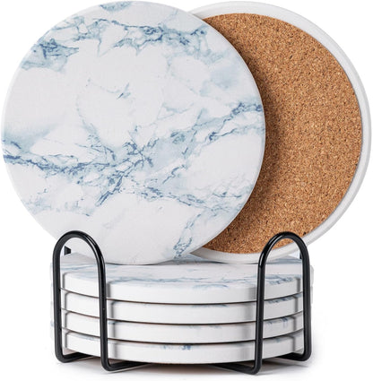 6Pcs Absorbent Coasters Set with Holder,Ceramic Drink Coaster,4 in（A1）
