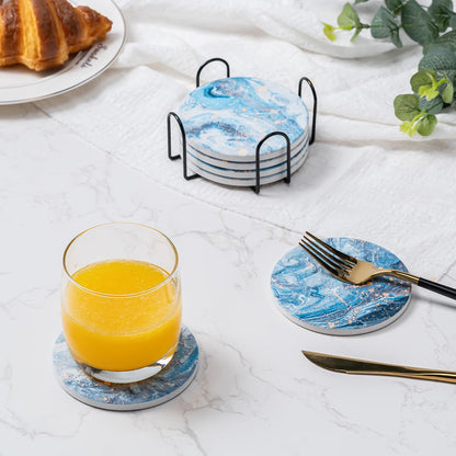 6Pcs Absorbent Coasters Set with Holder,Ceramic Drink Coaster,4 in（A1）