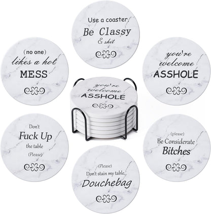 6Pcs Absorbent Coasters Set with Holder,Ceramic Drink Coaster,4 in（A1）