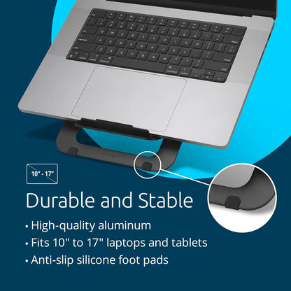 Adjustable Aluminum Laptop Stand for Desk, Ultra-Slim Lightweight Foldable Portable Notebook Holder, Anti-Slip Silicone Tablet Mount for 10"-17" Laptops and Tablets, Black K50428WW