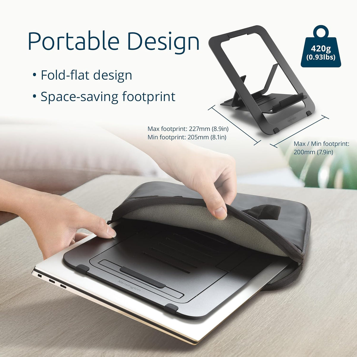 Adjustable Aluminum Laptop Stand for Desk, Ultra-Slim Lightweight Foldable Portable Notebook Holder, Anti-Slip Silicone Tablet Mount for 10"-17" Laptops and Tablets, Black K50428WW