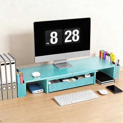 Dual Monitor Stand Riser with Drawer and 2 Pen Holders