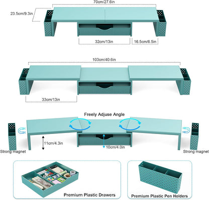Dual Monitor Stand Riser with Drawer and 2 Pen Holders