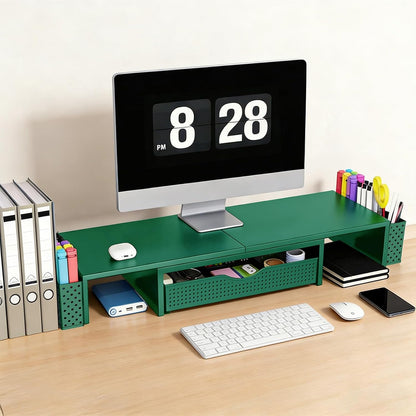 Dual Monitor Stand Riser with Drawer and 2 Pen Holders