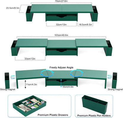 Dual Monitor Stand Riser with Drawer and 2 Pen Holders