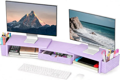 Dual Monitor Stand Riser with Drawer and 2 Pen Holders