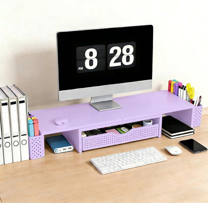 Dual Monitor Stand Riser with Drawer and 2 Pen Holders