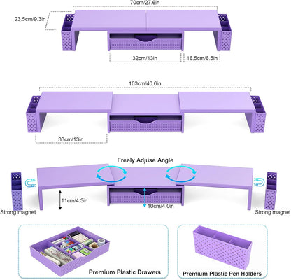 Dual Monitor Stand Riser with Drawer and 2 Pen Holders