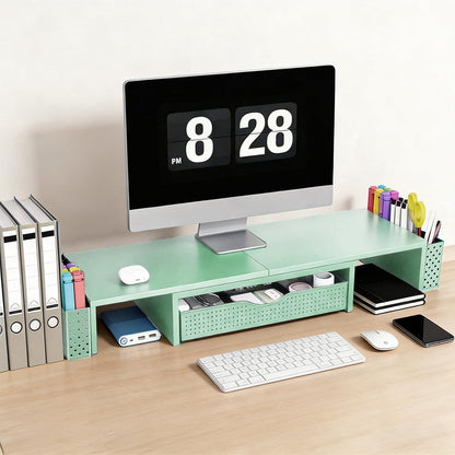 Dual Monitor Stand Riser with Drawer and 2 Pen Holders