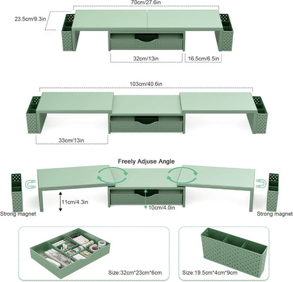 Dual Monitor Stand Riser with Drawer and 2 Pen Holders