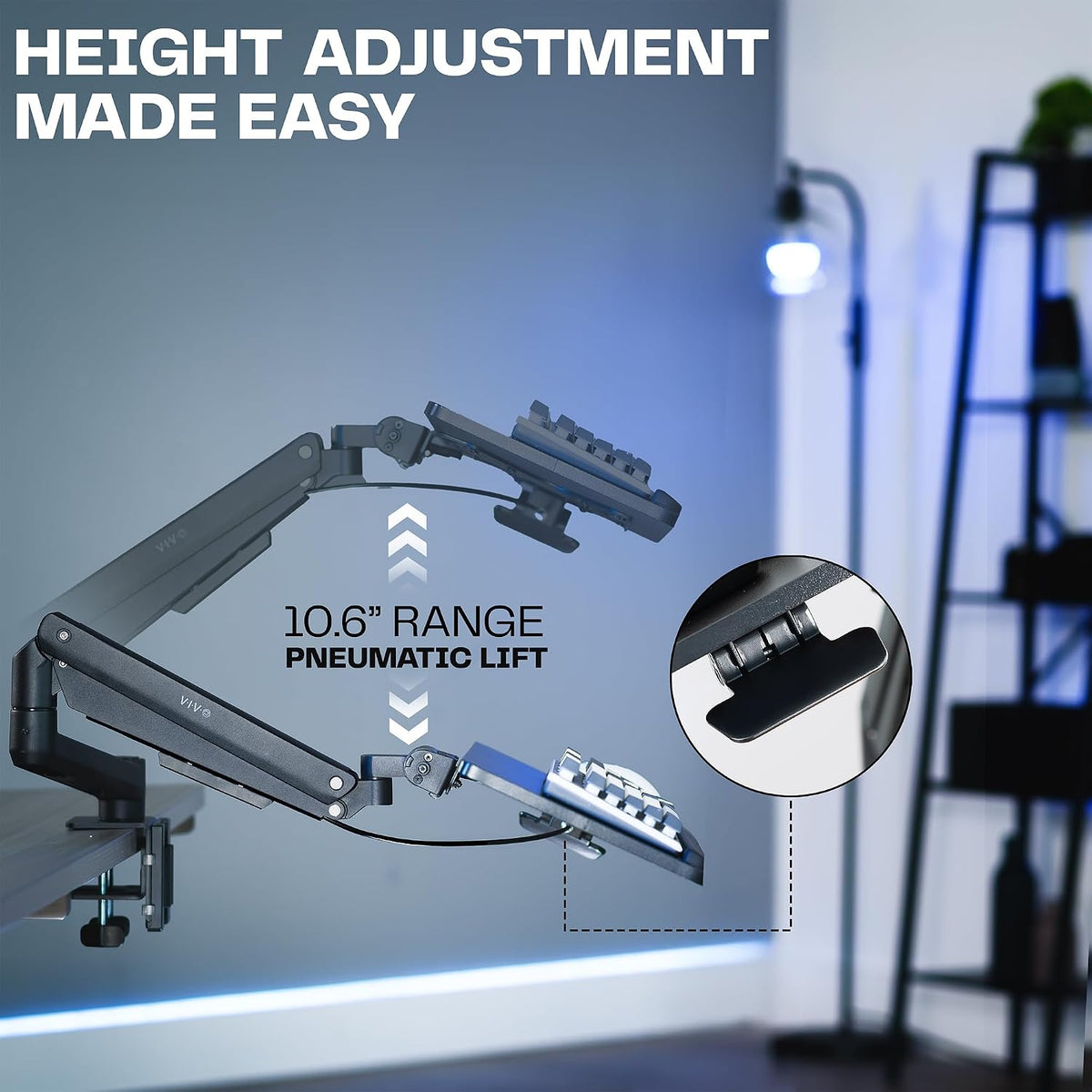 Black Pneumatic Arm Clamp-on 24 x 10 in Keyboard Tray, MOUNT-KB35CP
