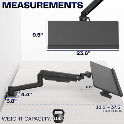 Black Pneumatic Arm Clamp-on 24 x 10 in Keyboard Tray, MOUNT-KB35CP