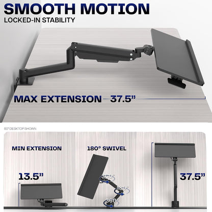 Black Pneumatic Arm Clamp-on 24 x 10 in Keyboard Tray, MOUNT-KB35CP