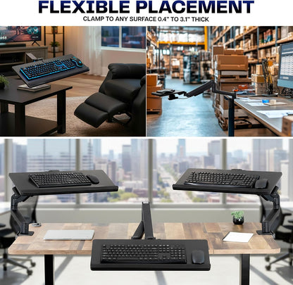 Black Pneumatic Arm Clamp-on 24 x 10 in Keyboard Tray, MOUNT-KB35CP