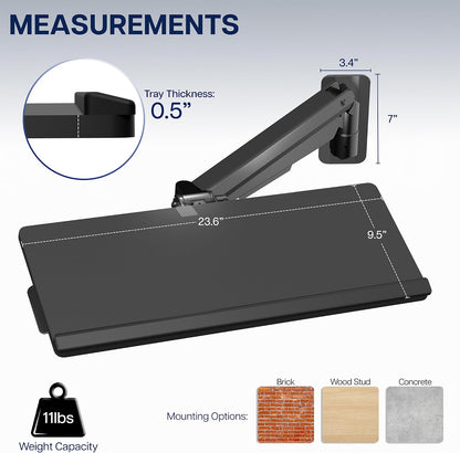 Black Pneumatic Arm Clamp-on 24 x 10 in Keyboard Tray, MOUNT-KB35CP
