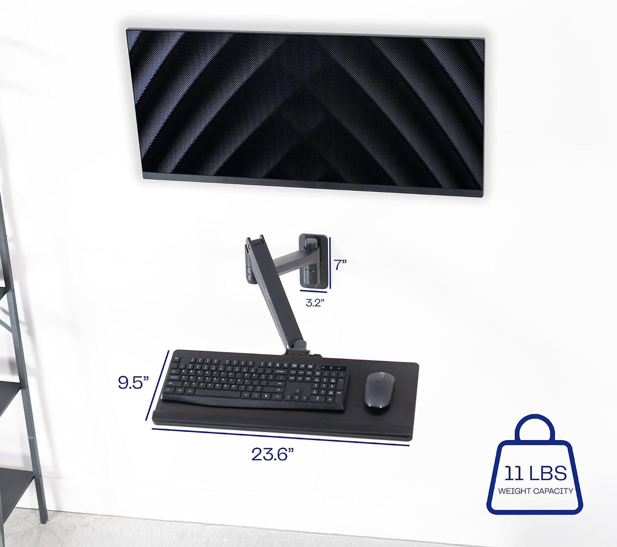 Black Pneumatic Arm Clamp-on 24 x 10 in Keyboard Tray, MOUNT-KB35CP